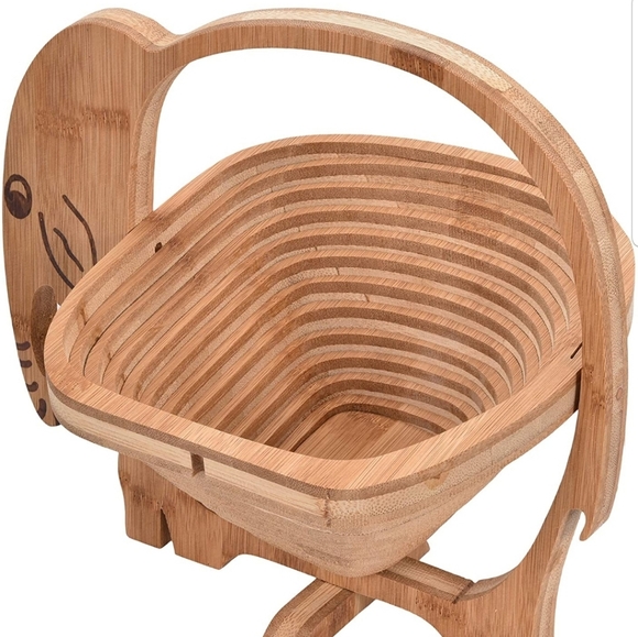 AFRICAN Hand Made Bamboo Wooden Elephant Folding Fruit Bowl - Unique! - Picture 2 of 6
